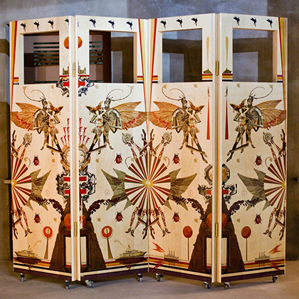 Screen. Print and hand painting on wood